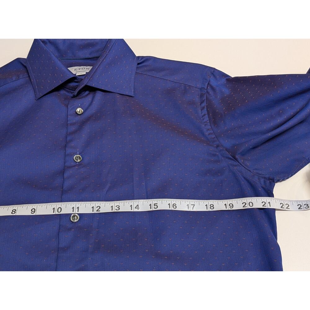 Eton Blue Dress Shirt Size 40 15 3/4 Cotton Geometric Print - Picture 7 of 8